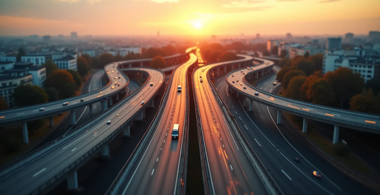 Vue aérienne des connexions autoroutières autour de Paris